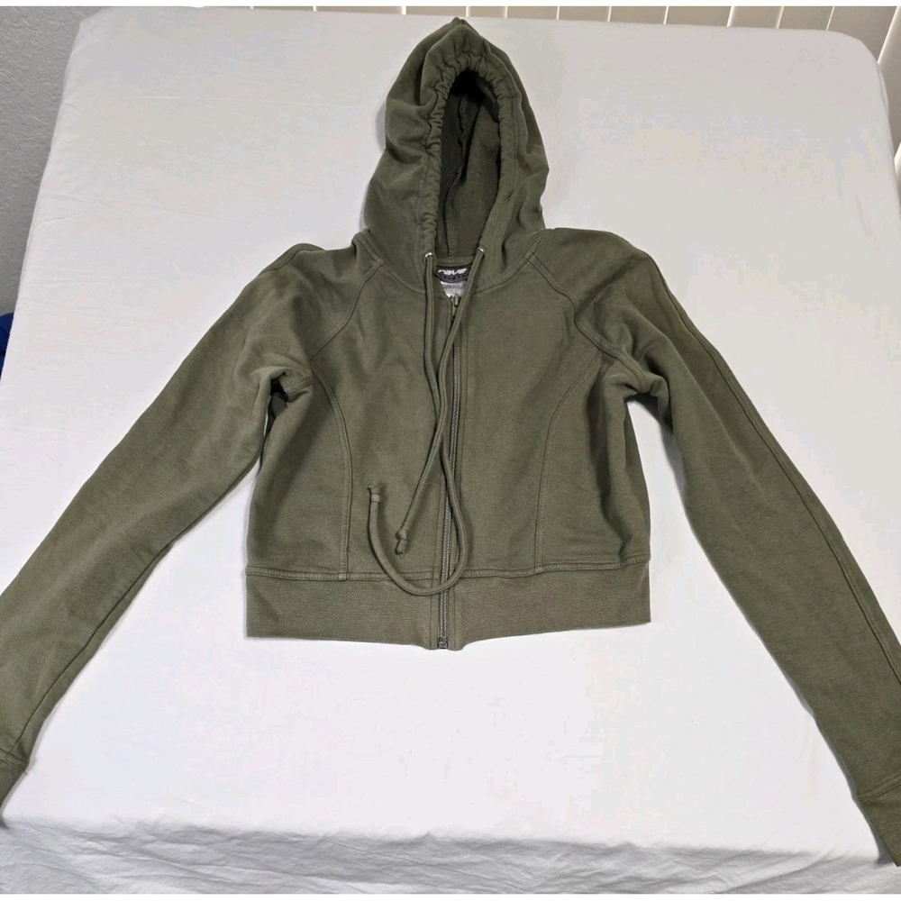 Rave Stretch Women's Medium Full-Zip Hoodie Cropped Army Green